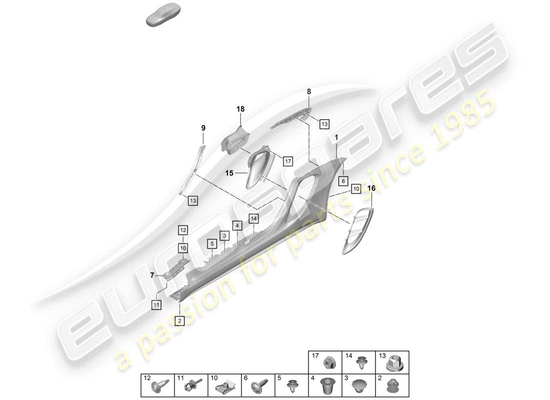 porsche 2020 (718 boxster spyder) side member trim parts diagram