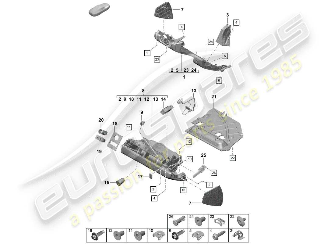 porsche 2020 (718 boxster spyder) glove box parts diagram