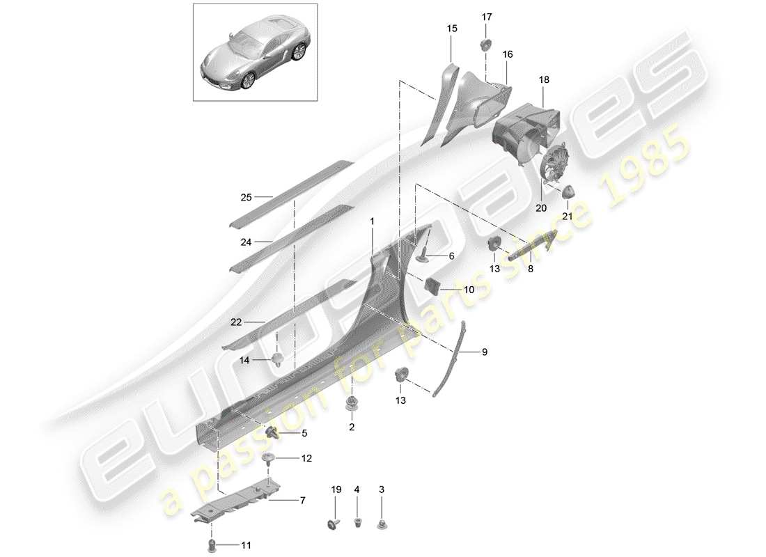 porsche cayman 981 (2014) side member trim part diagram