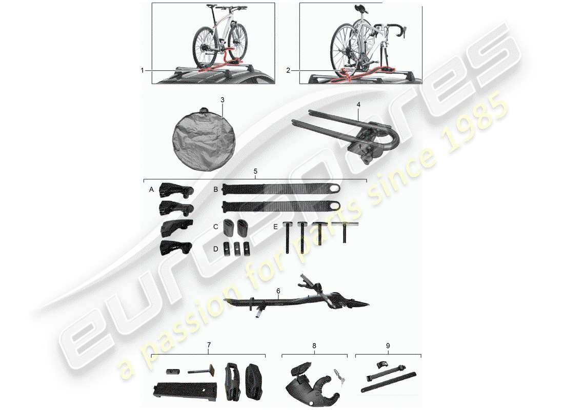 porsche tequipment 98x/99x (2018) bicycle carrier parts diagram