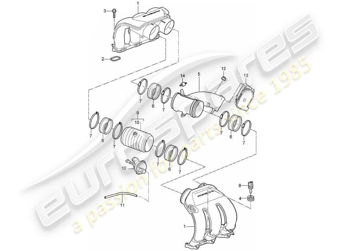 porsche 2008 (987 cayman) intake air distributor part diagram