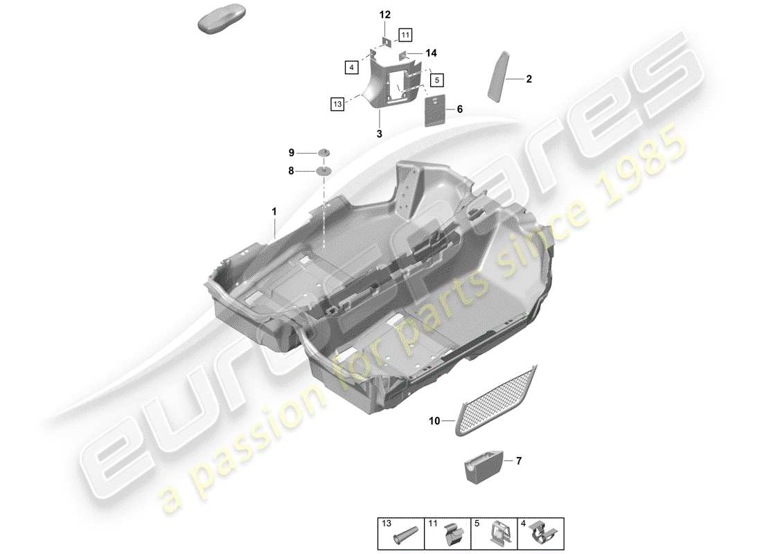 porsche 2020 (718 boxster spyder) floor cover parts diagram