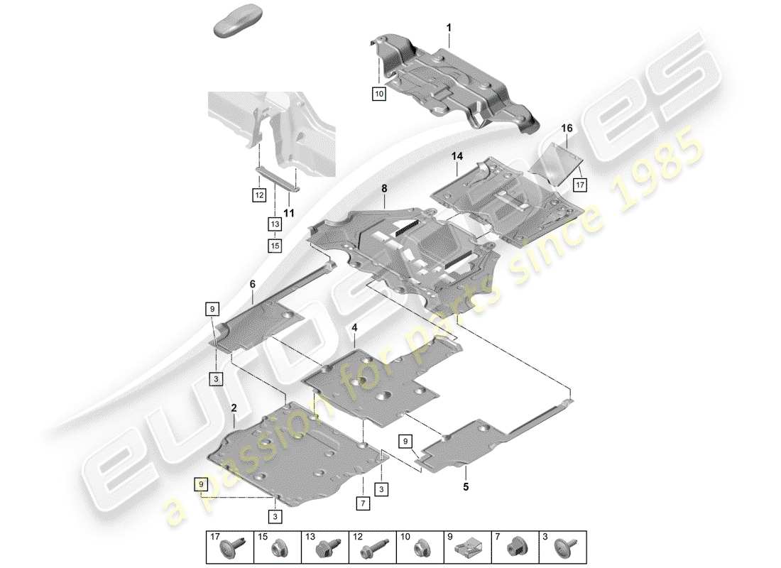 porsche 2020 (718 boxster spyder) underbody lining parts diagram