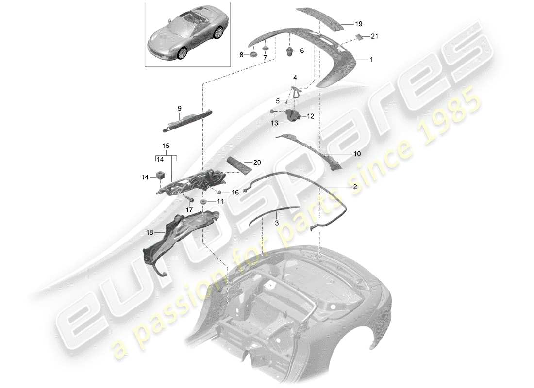 porsche 2014 (991-1) top stowage box part diagram