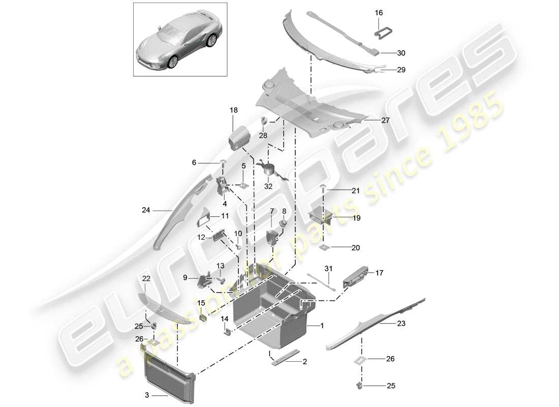 porsche 2016 (991-1 turbo) boot lining part diagram