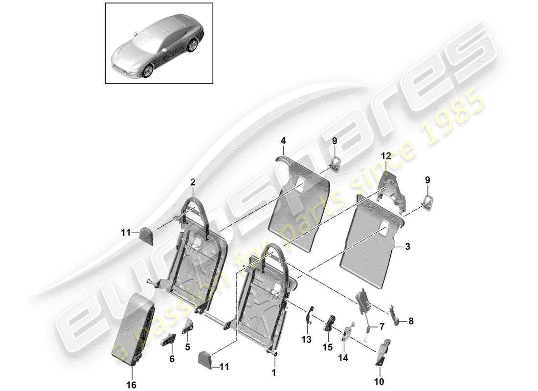 porsche 2017 (panamera 971-1) back seat backrest part diagram