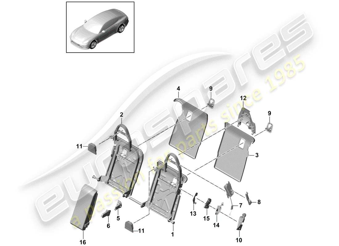 porsche panamera 971 (2017) back seat backrest parts diagram