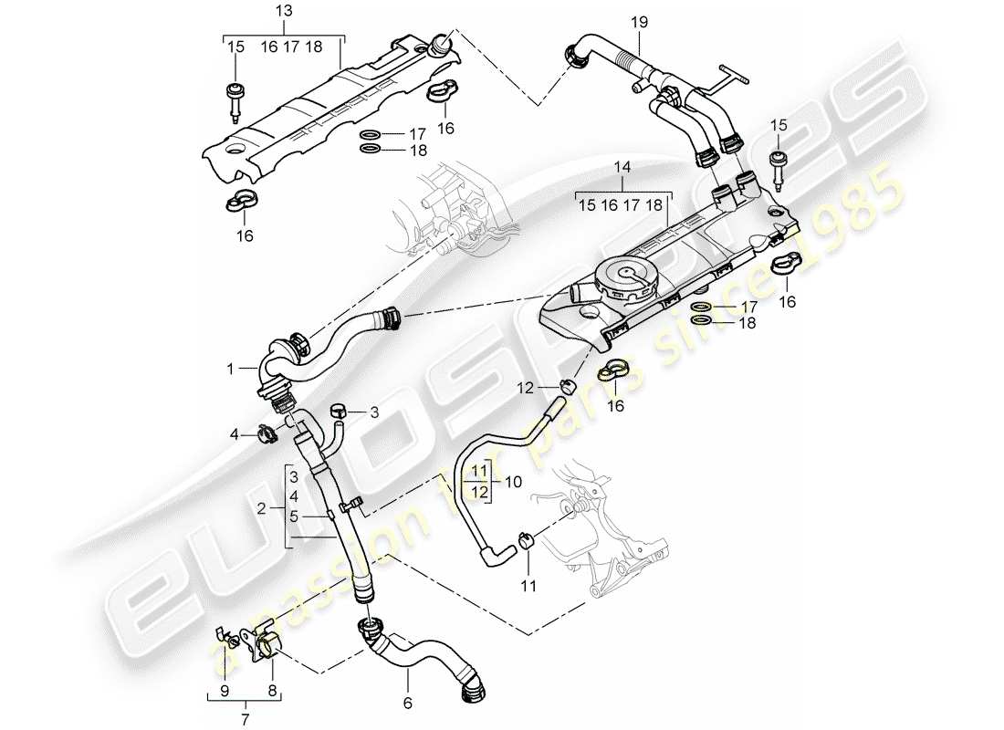 porsche 2010 (cayenne e1 9pa) crankcase part diagram