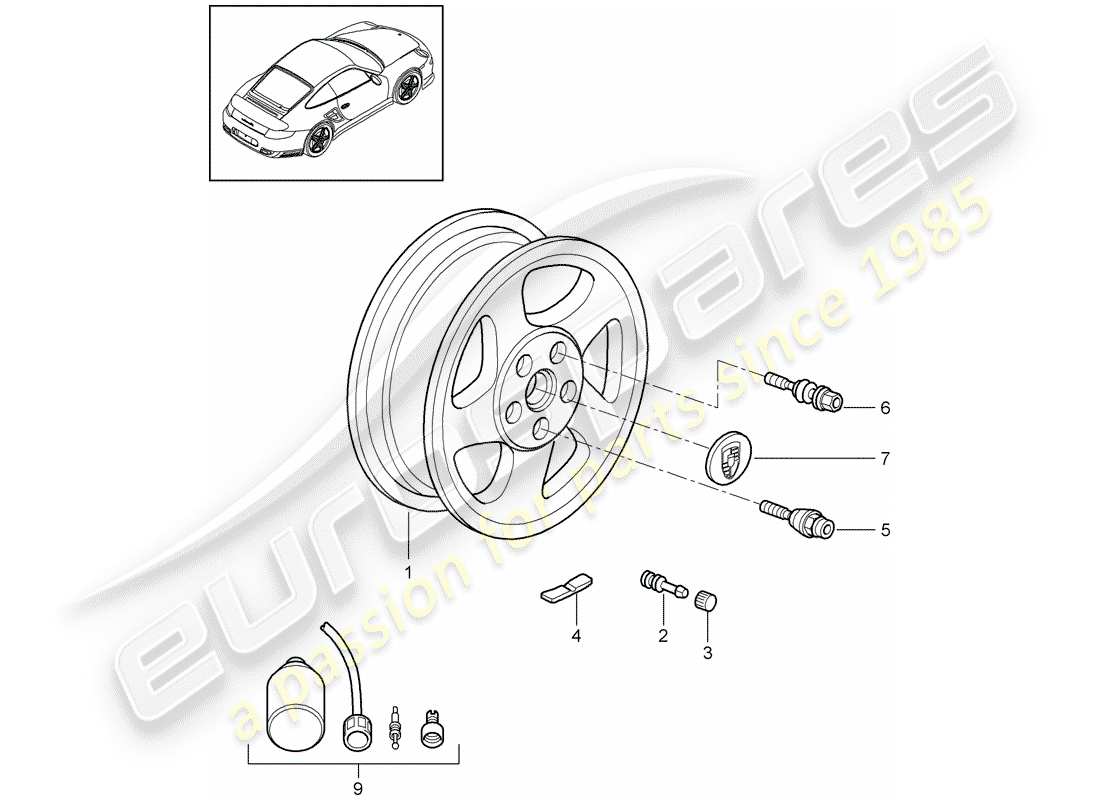 porsche 2011 (997-2 turbo / gt2 rs) wheels part diagram