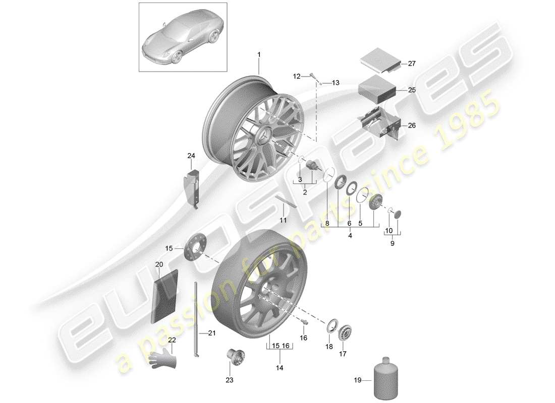 porsche 991 (2013) wheels part diagram