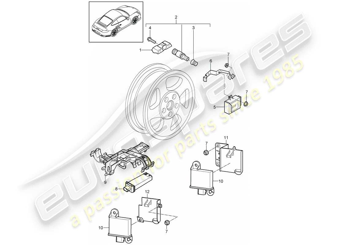 porsche 2011 (997-2 turbo / gt2 rs) tire pressure control system part diagram