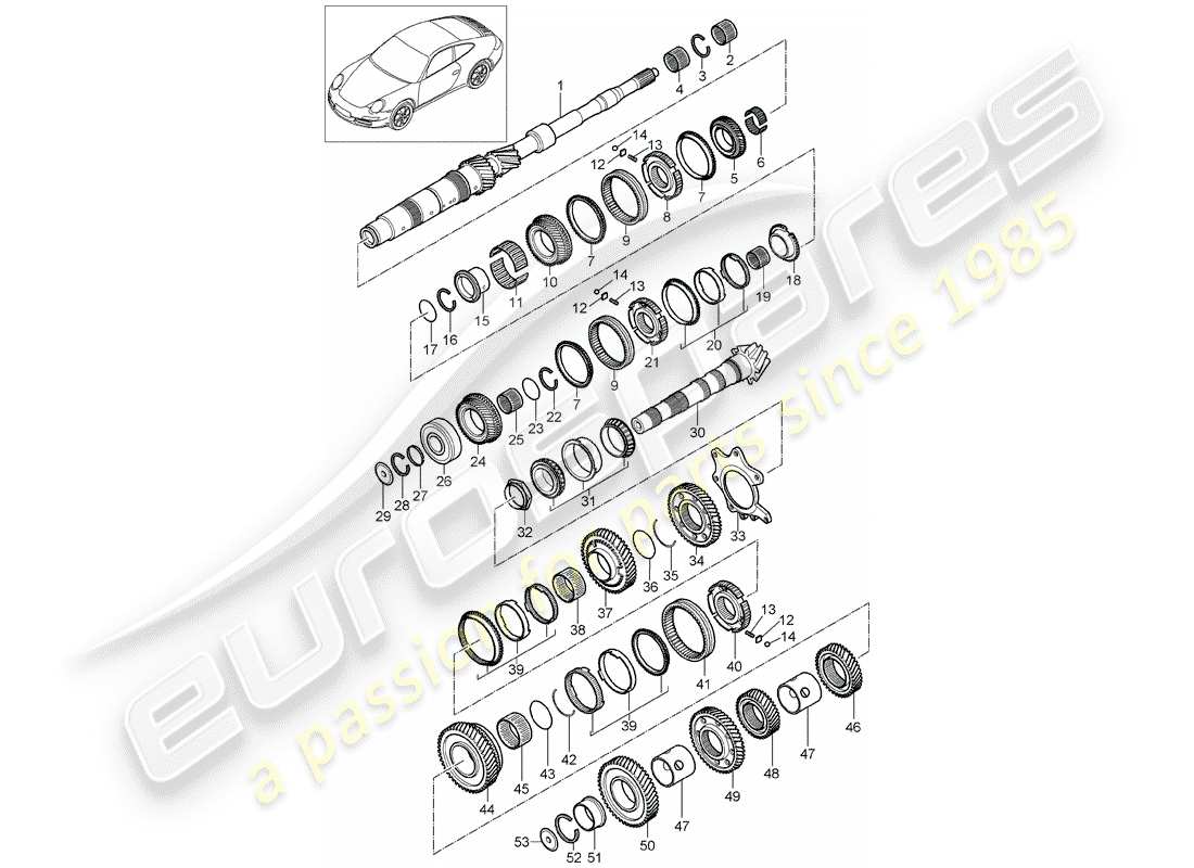 porsche 2011 (997-2) gears and shafts part diagram