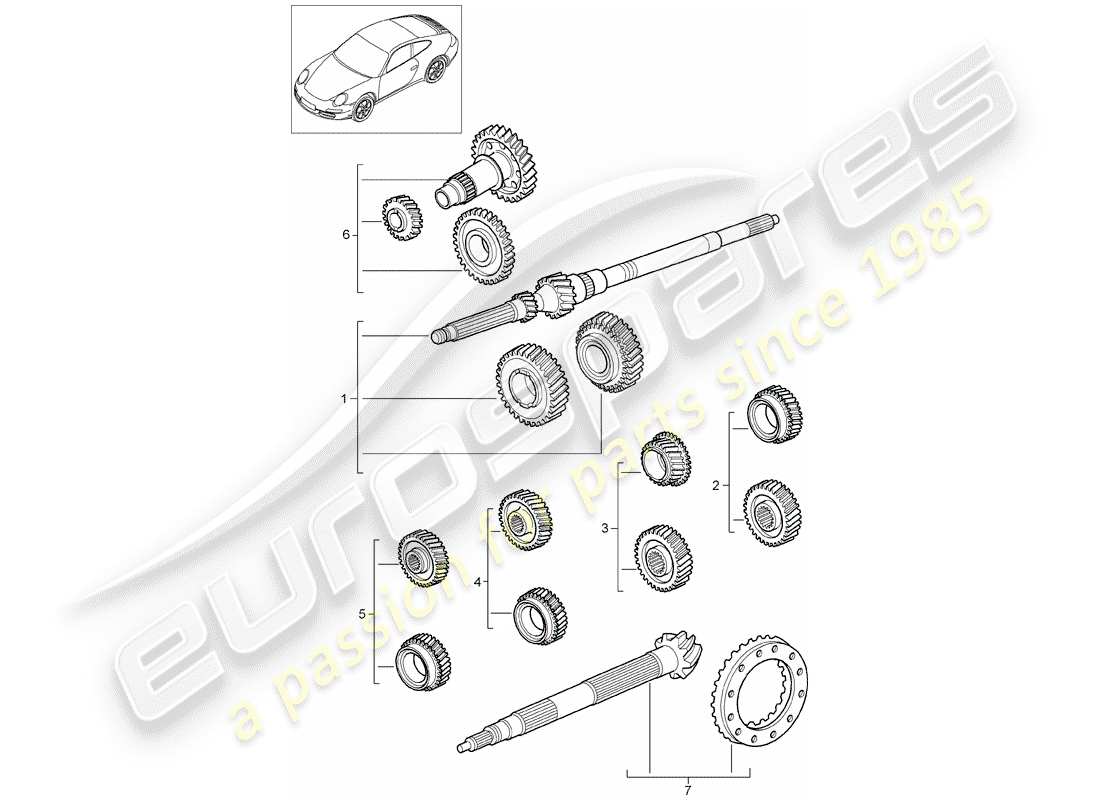 porsche 2011 (997-2) gear wheel sets part diagram