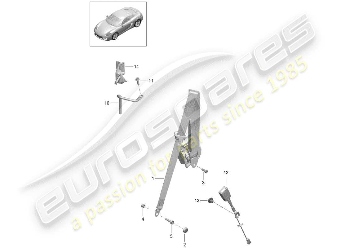 porsche cayman 981 (2014) seat belt part diagram