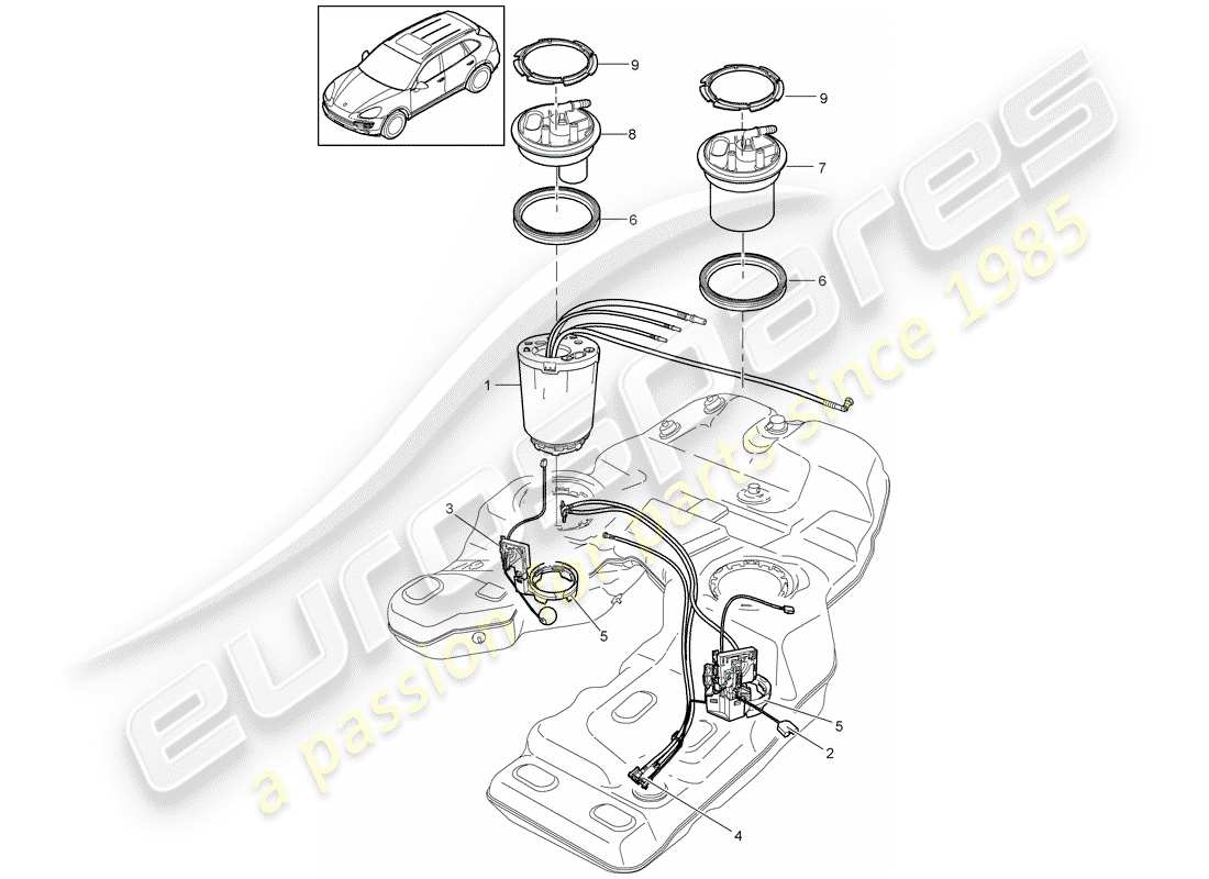 porsche cayenne e2 (2017) fuel tank parts diagram