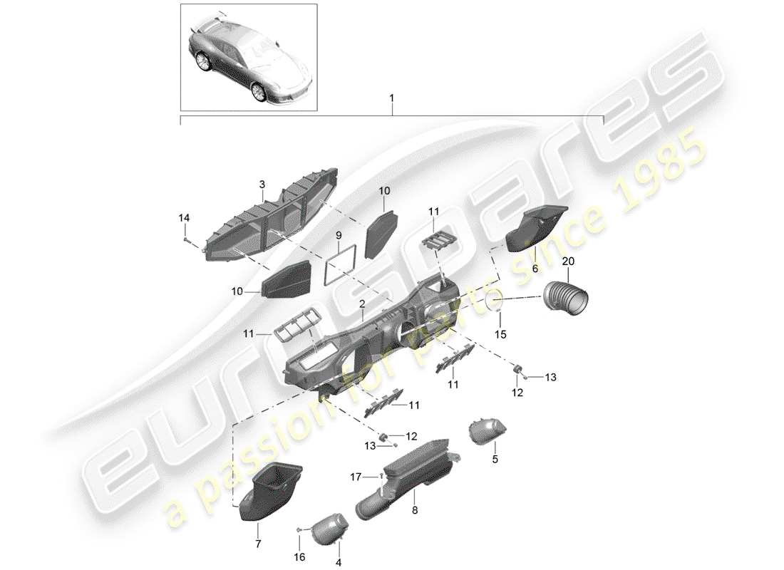 porsche 991r/gt3/rs (2020) air cleaner parts diagram