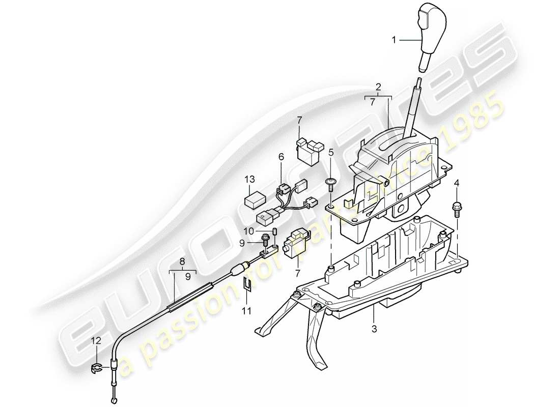 porsche 2003 (cayenne e1 9pa) selector lever part diagram
