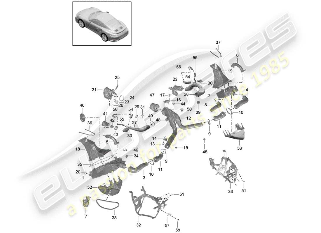 porsche 2017 (991-2 turbo) air duct for charge part diagram
