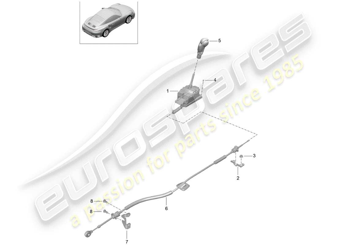 porsche 991 turbo (2017) selector lever part diagram