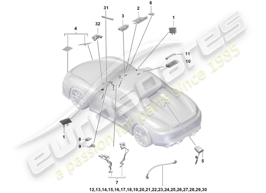 porsche 2019 (718 boxster spyder) antenna part diagram