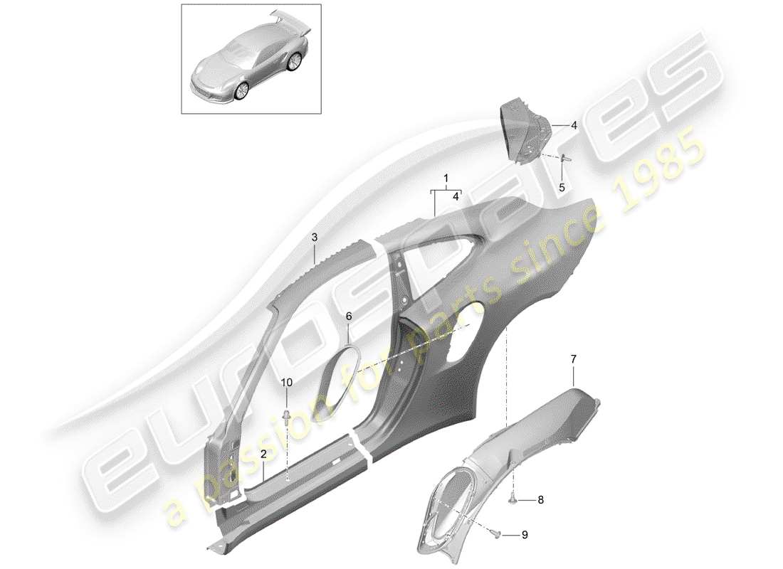 porsche 991r/gt3/rs (2014) side panel parts diagram