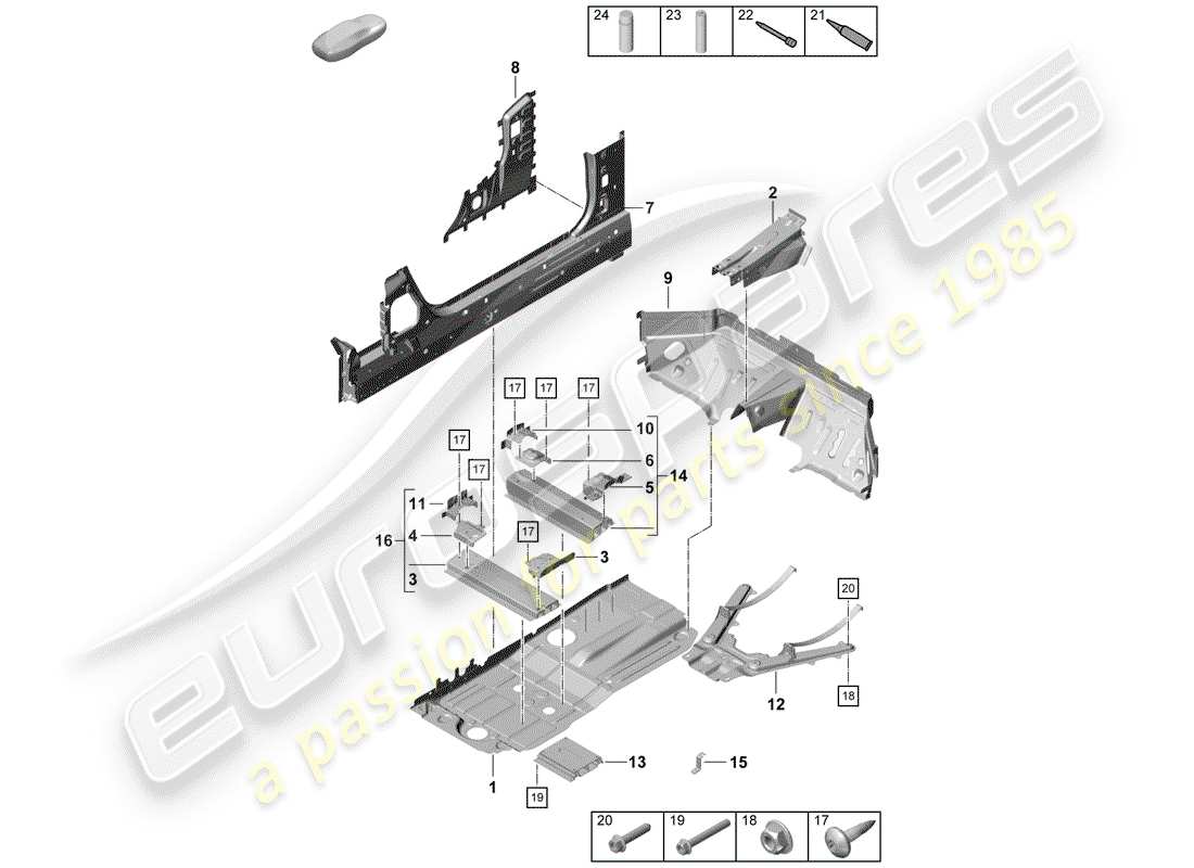 porsche 2020 (718 boxster spyder) floor plates parts diagram