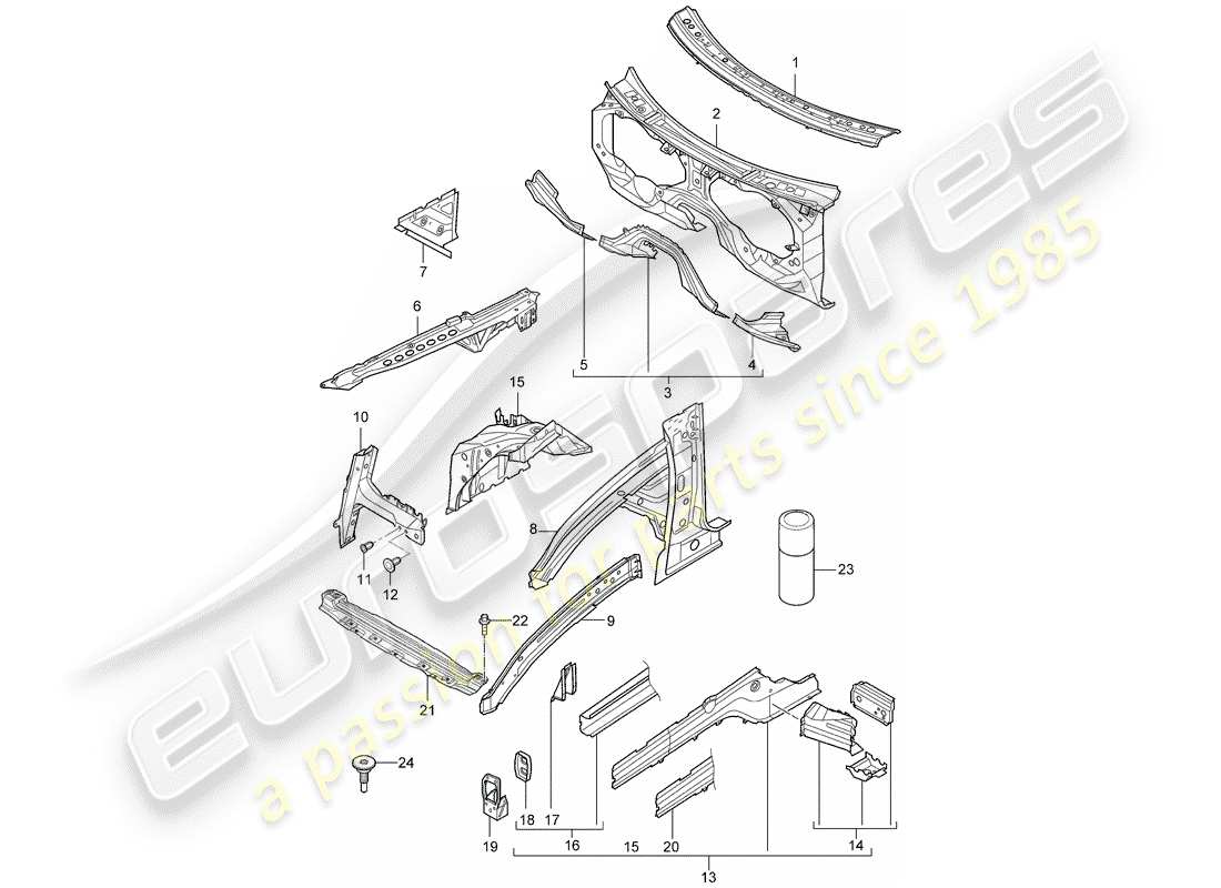 porsche 2003 (cayenne e1 9pa) front end part diagram