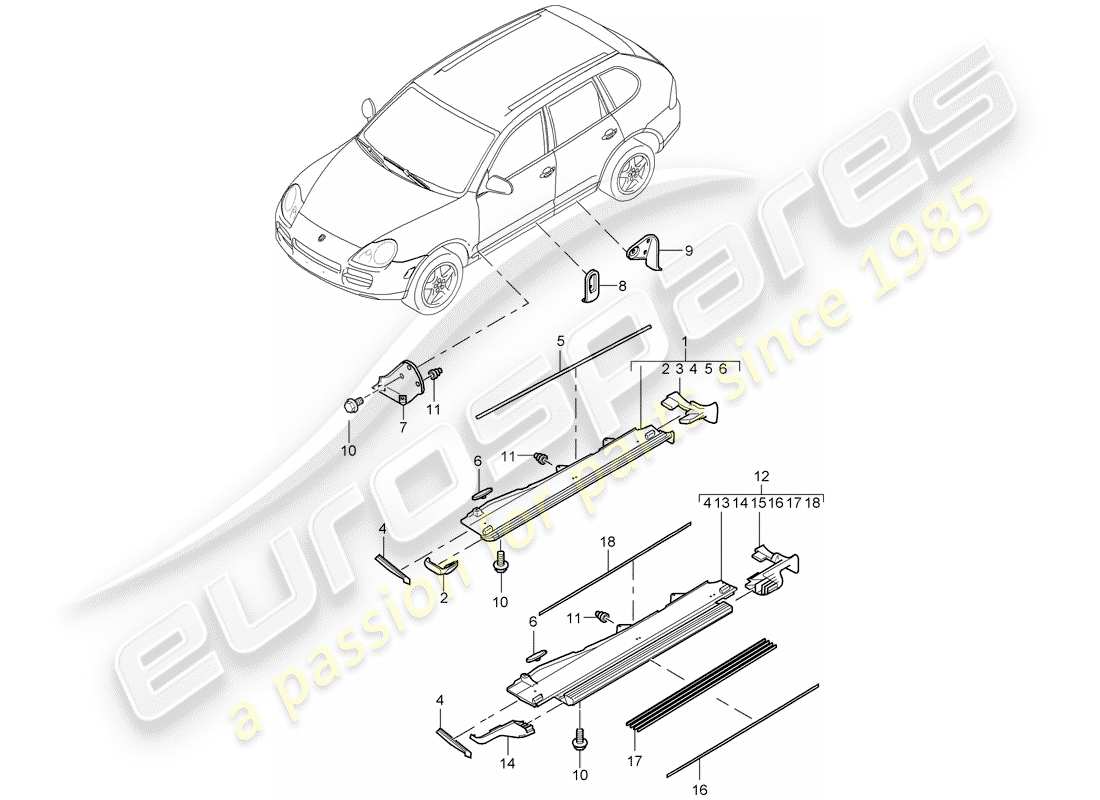 porsche 2003 (cayenne e1 9pa) trims part diagram