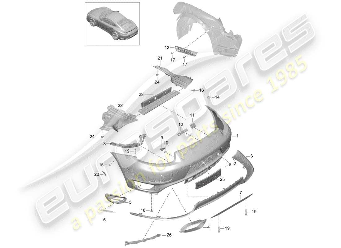 porsche 2016 (991-1 turbo) bumper part diagram