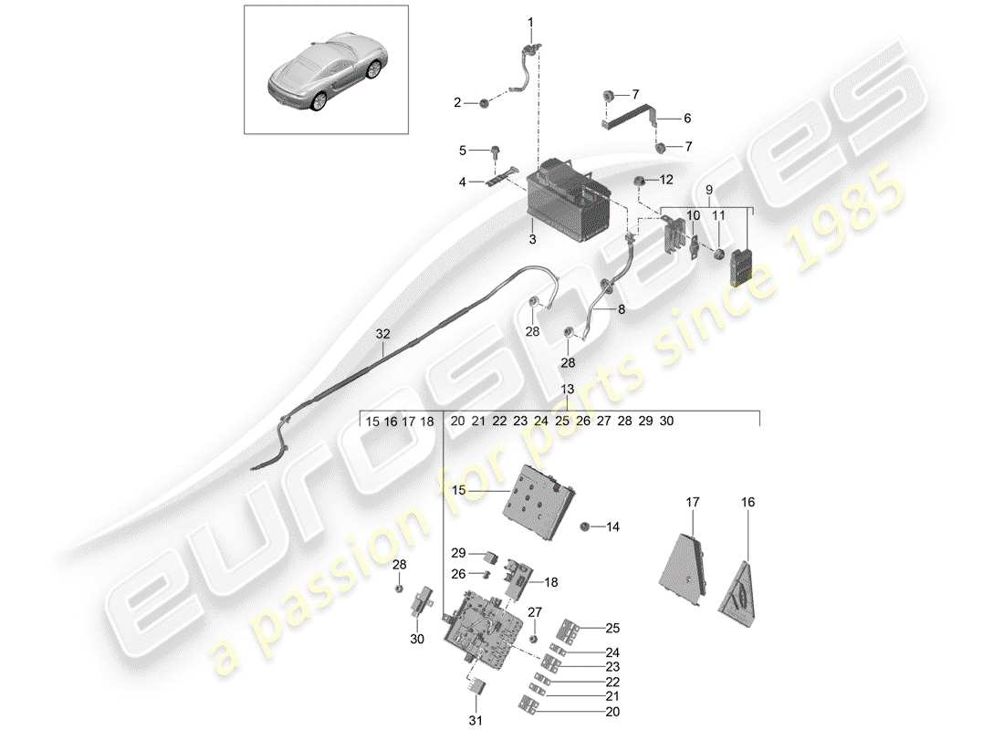 porsche 2015 (981 cayman) battery part diagram