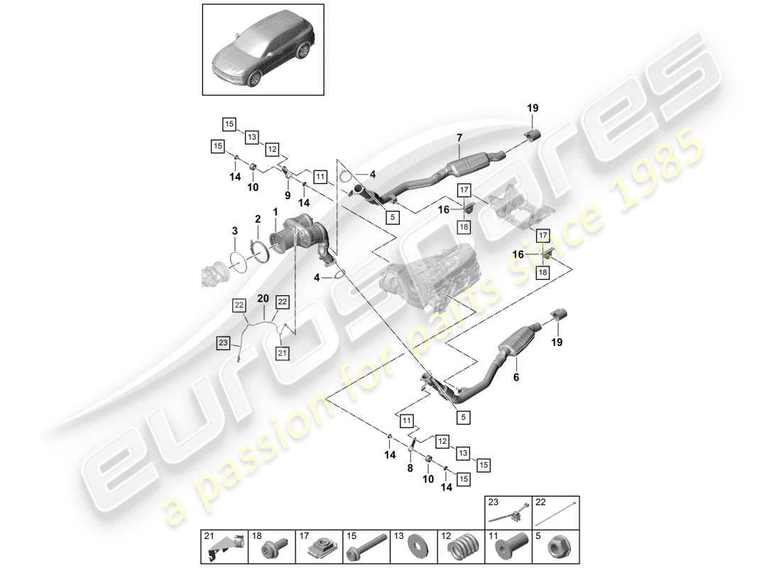 porsche 2019 (cayenne e3 9ya/9yb) exhaust system part diagram