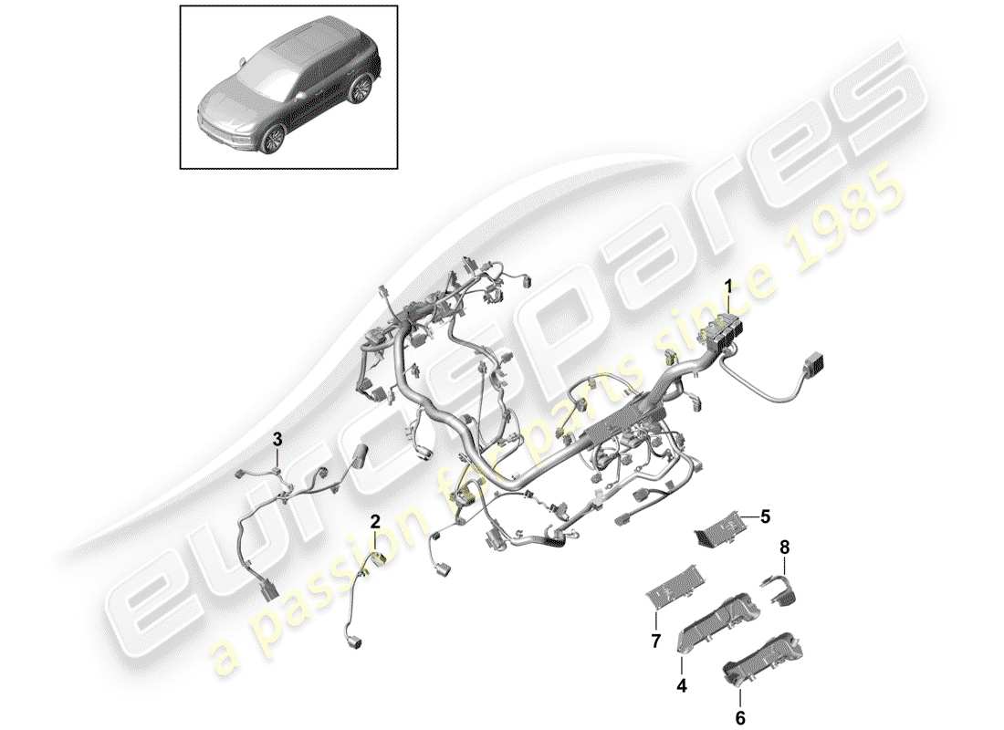porsche 2019 (cayenne e3 9ya/9yb) wiring harnesses part diagram