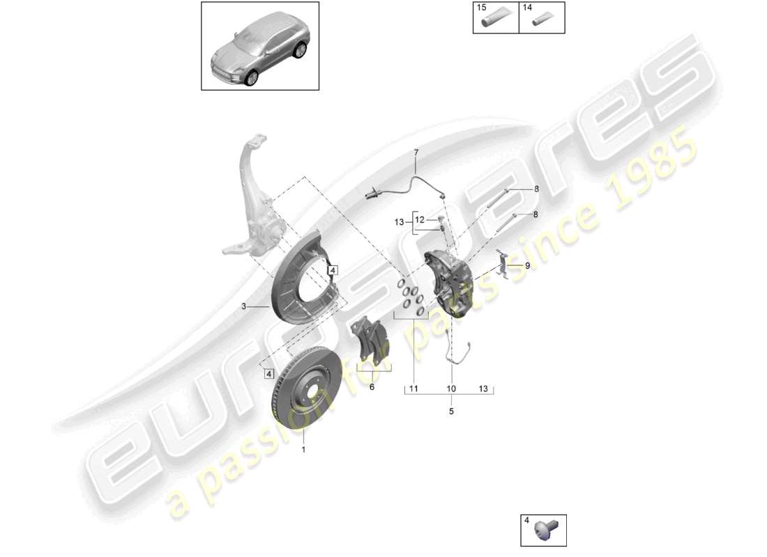 porsche 2019 (macan) disc brake front axle black d - mj 2022>> part diagram