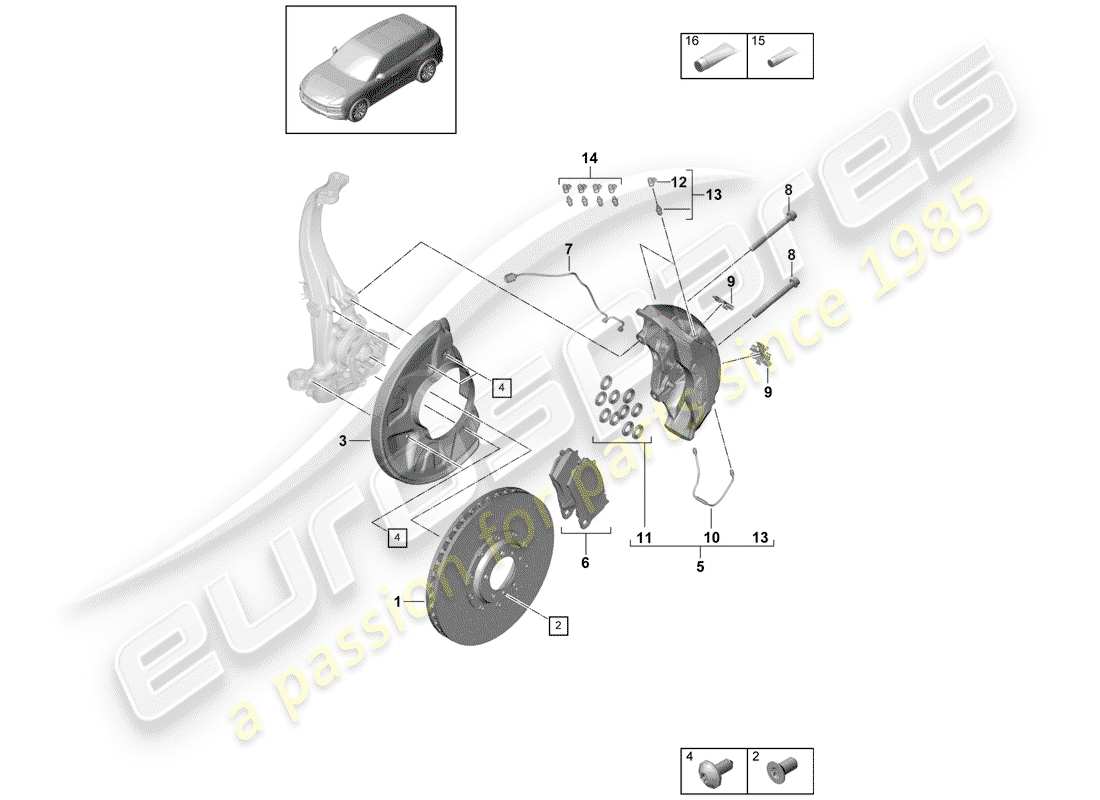 porsche 2018 (cayenne e3 9ya/9yb) disc brakes part diagram