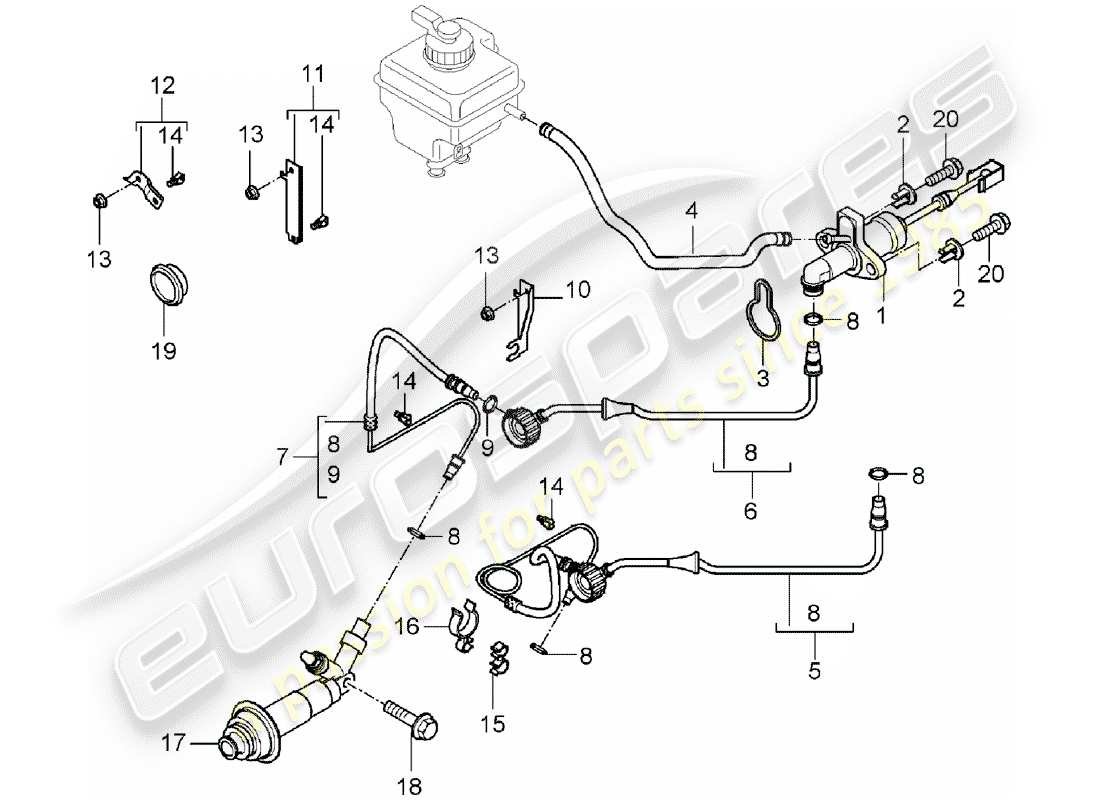 porsche 2003 (cayenne e1 9pa) hydraulic clutch part diagram