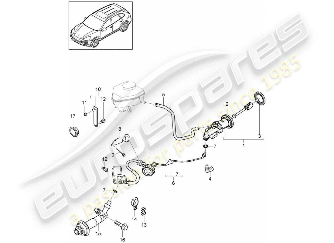 porsche cayenne e2 (2013) hydraulic clutch part diagram