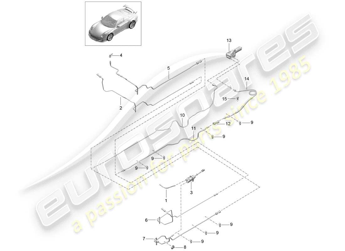 porsche 991r/gt3/rs (2020) hydraulic clutch part diagram