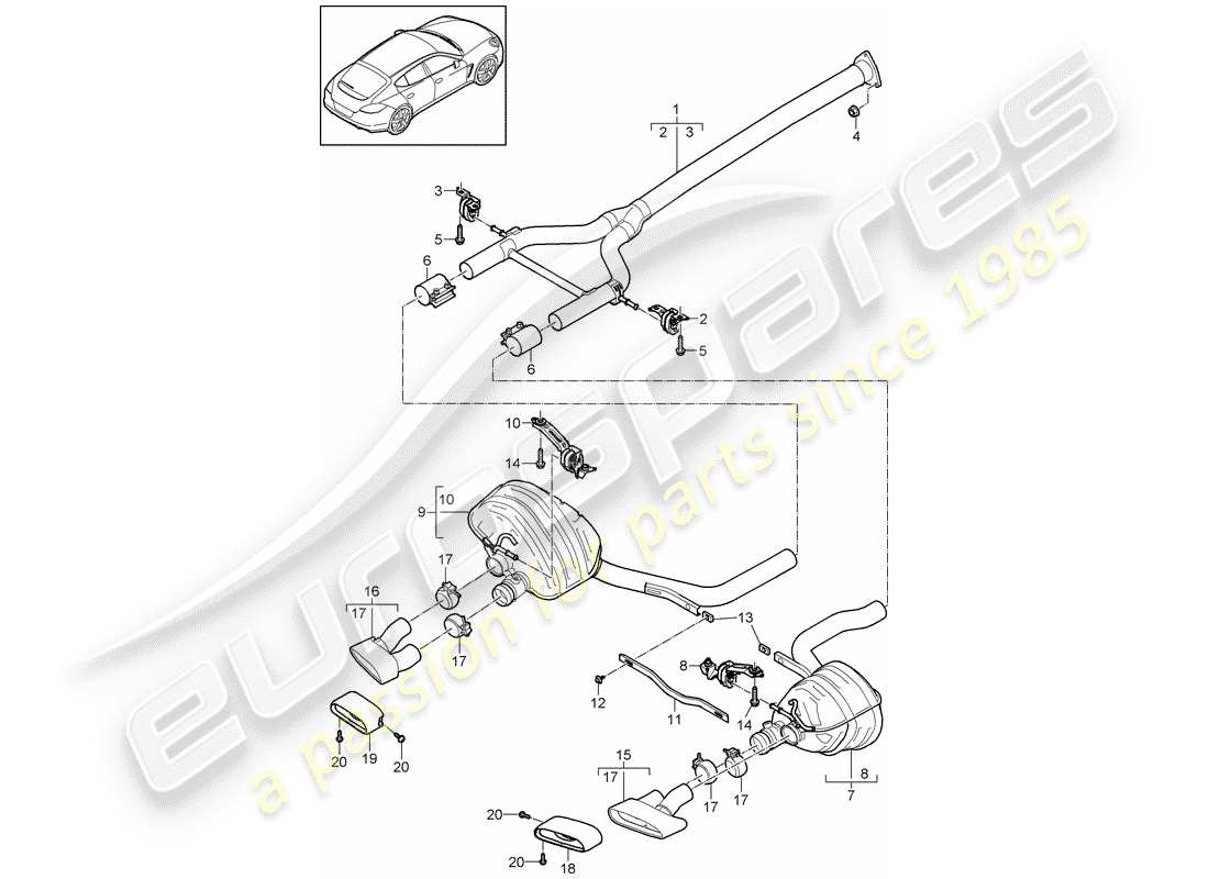 porsche 2010 (panamera 970) exhaust system part diagram