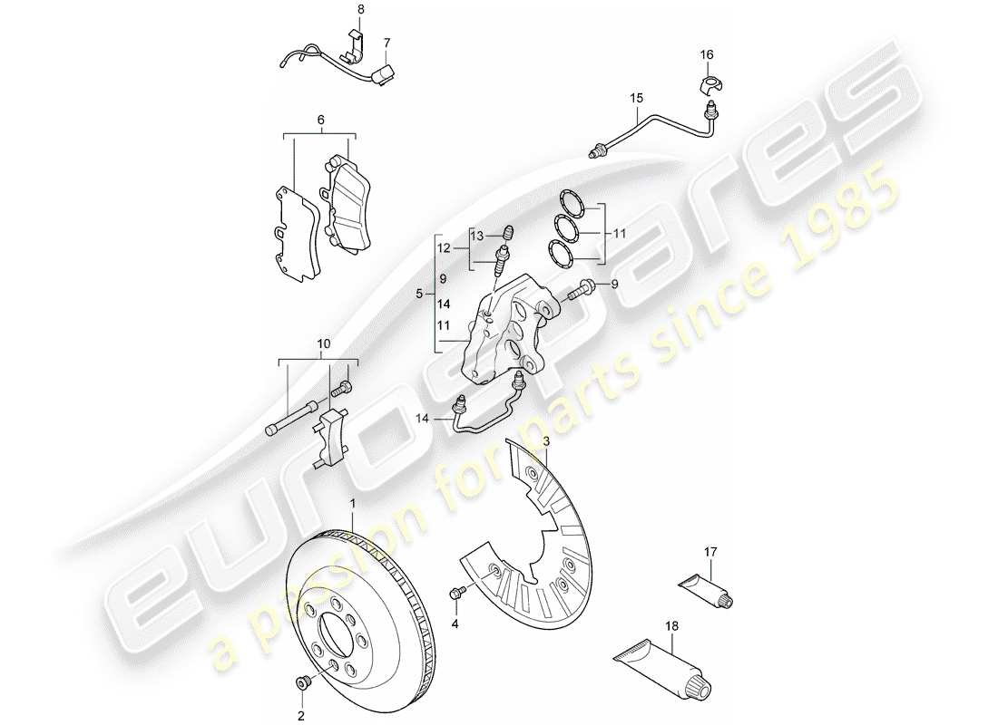 porsche 2003 (cayenne e1 9pa) disc brakes part diagram