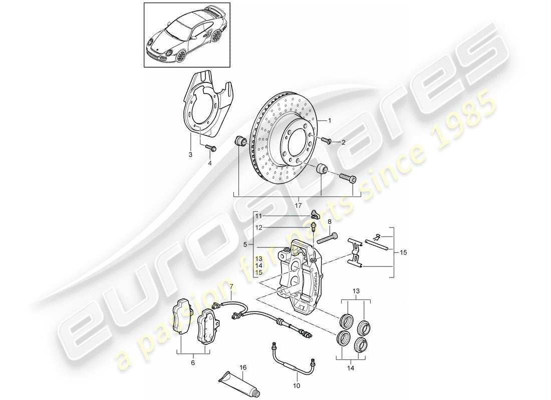 porsche 2012 (997-2 turbo / gt2 rs) disc brakes part diagram
