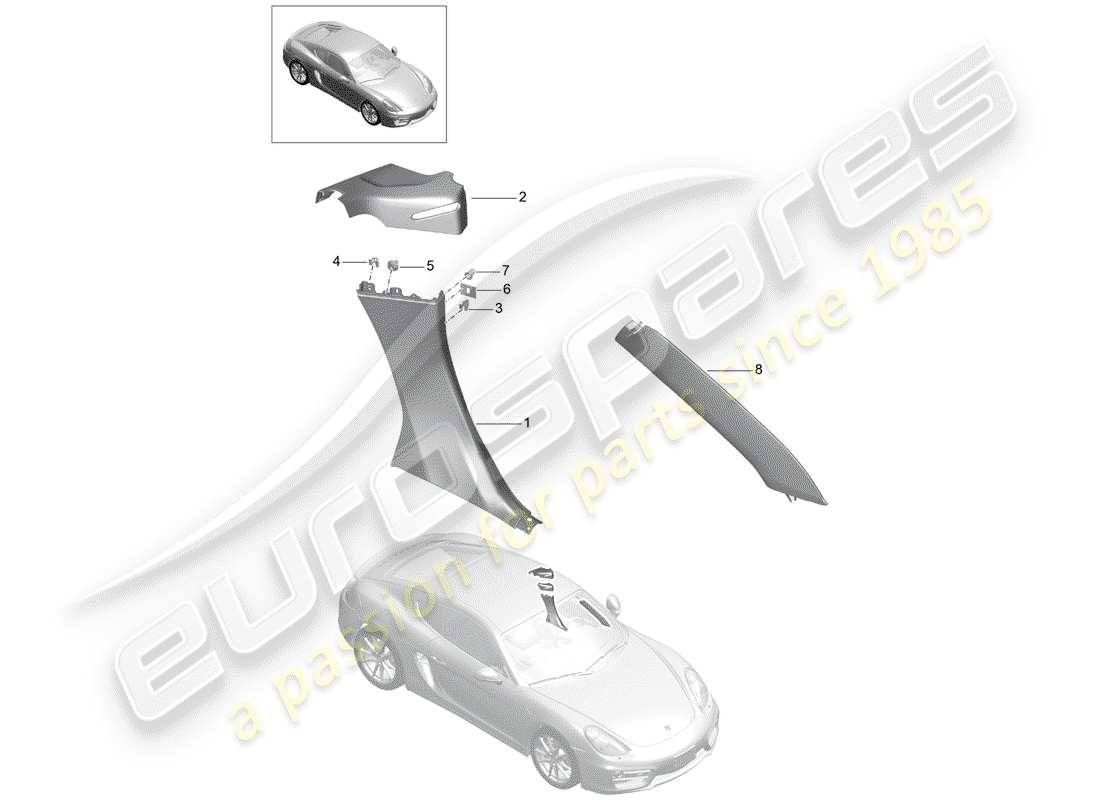 porsche 2015 (981 cayman) quarter trim panel part diagram