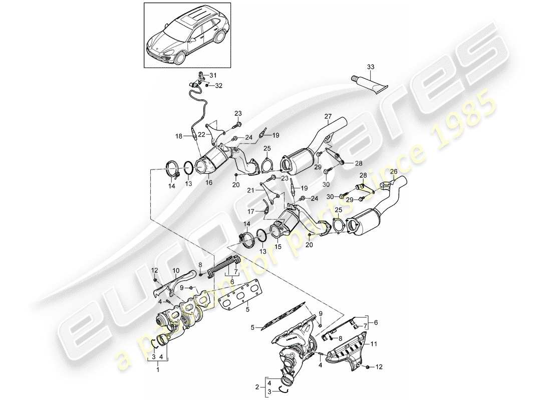 porsche 2017 (cayenne e2 92a) exhaust system part diagram