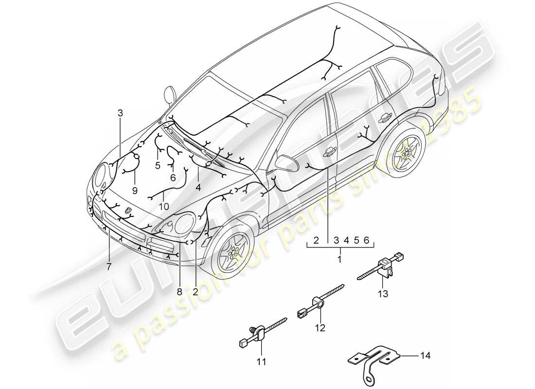 porsche cayenne (2003) wiring harnesses part diagram