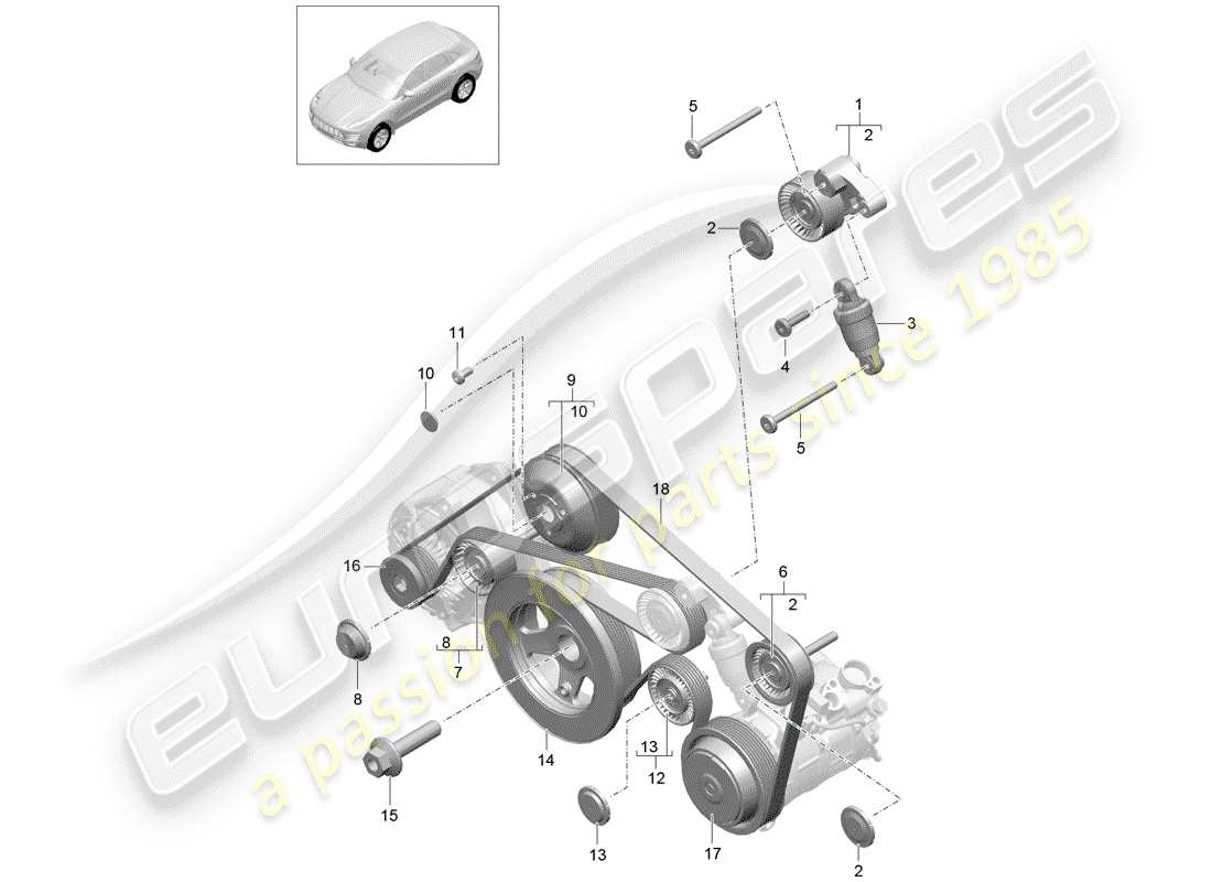 porsche 2014 (macan) belt tensioning damper part diagram
