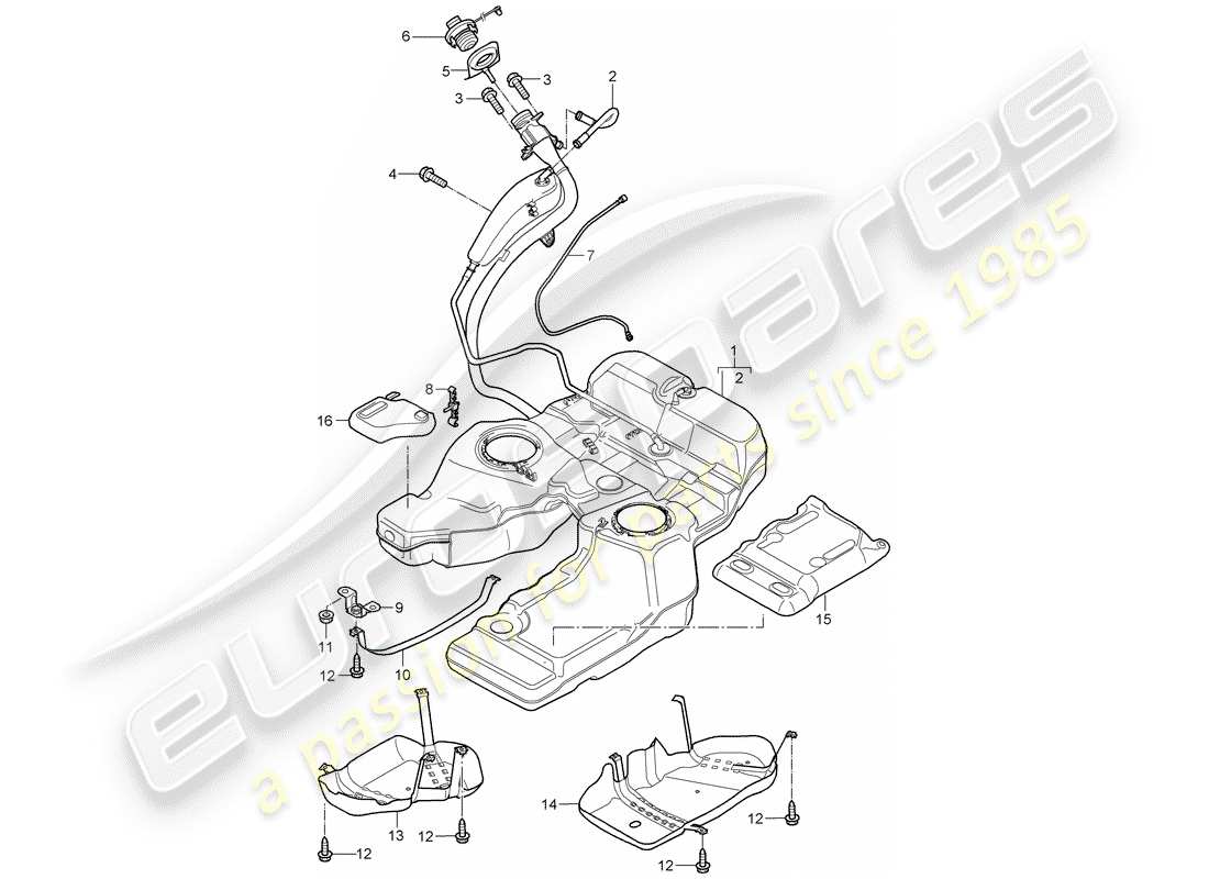 porsche 2010 (cayenne e1 9pa) fuel tank with part diagram