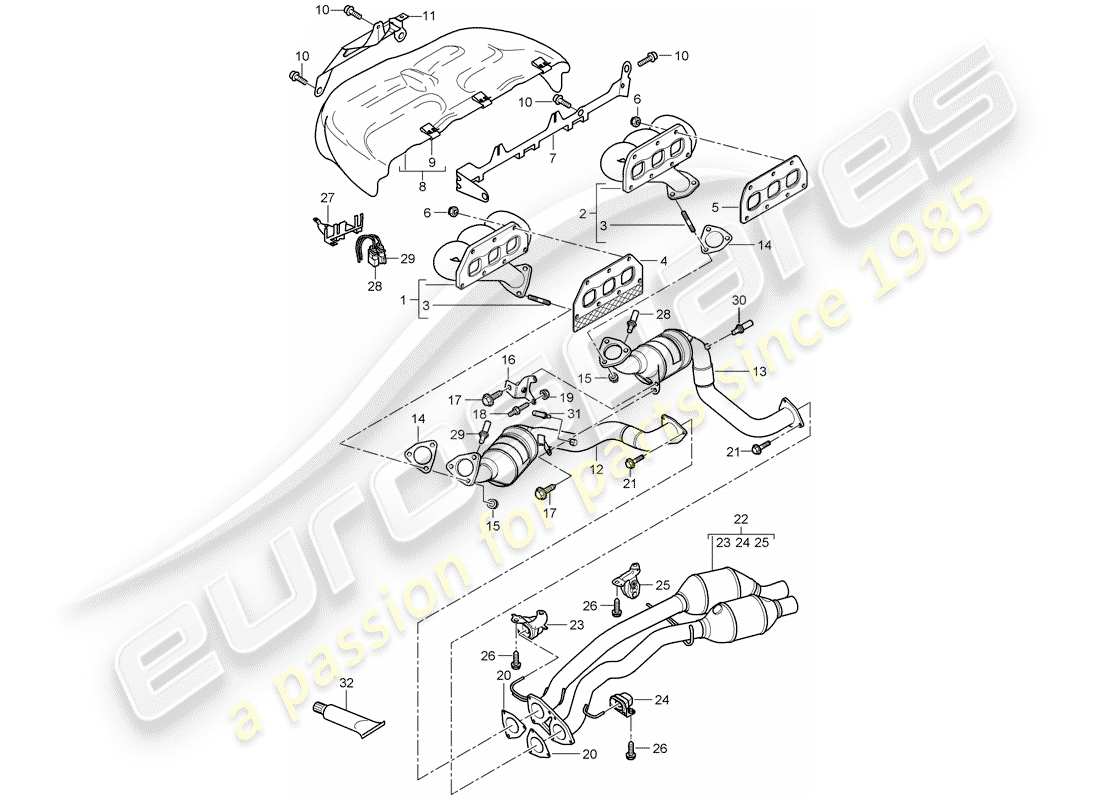 porsche 2010 (cayenne e1 9pa) exhaust system part diagram