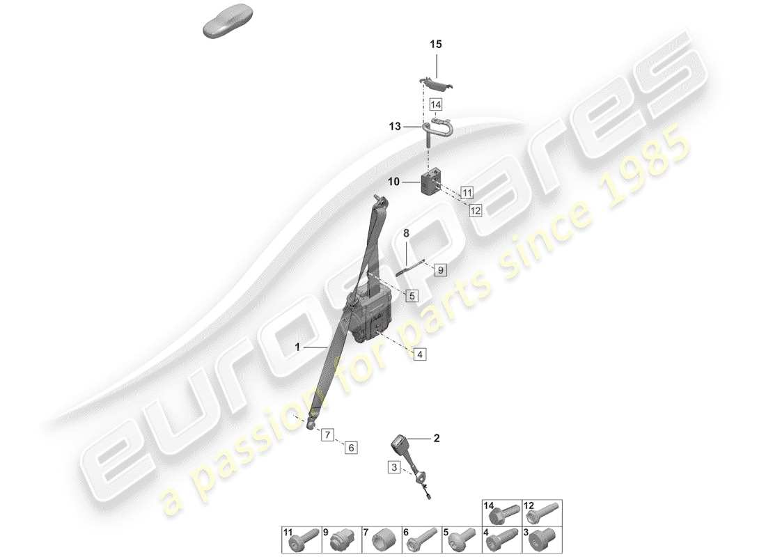 porsche 2019 (992-1) three-point seat belt part diagram