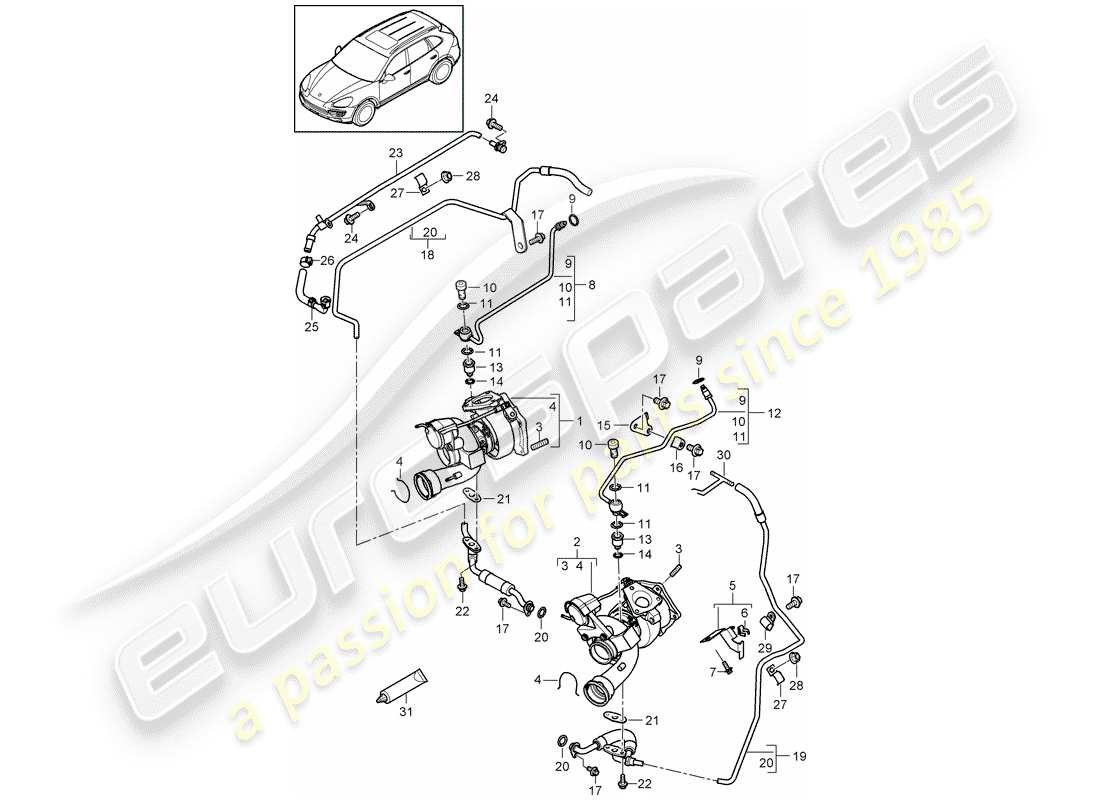 porsche cayenne e2 (2012) exhaust gas turbocharger parts diagram