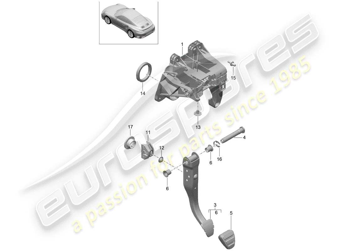 porsche 2016 (991-1 turbo) brake and acc. pedal assembly part diagram