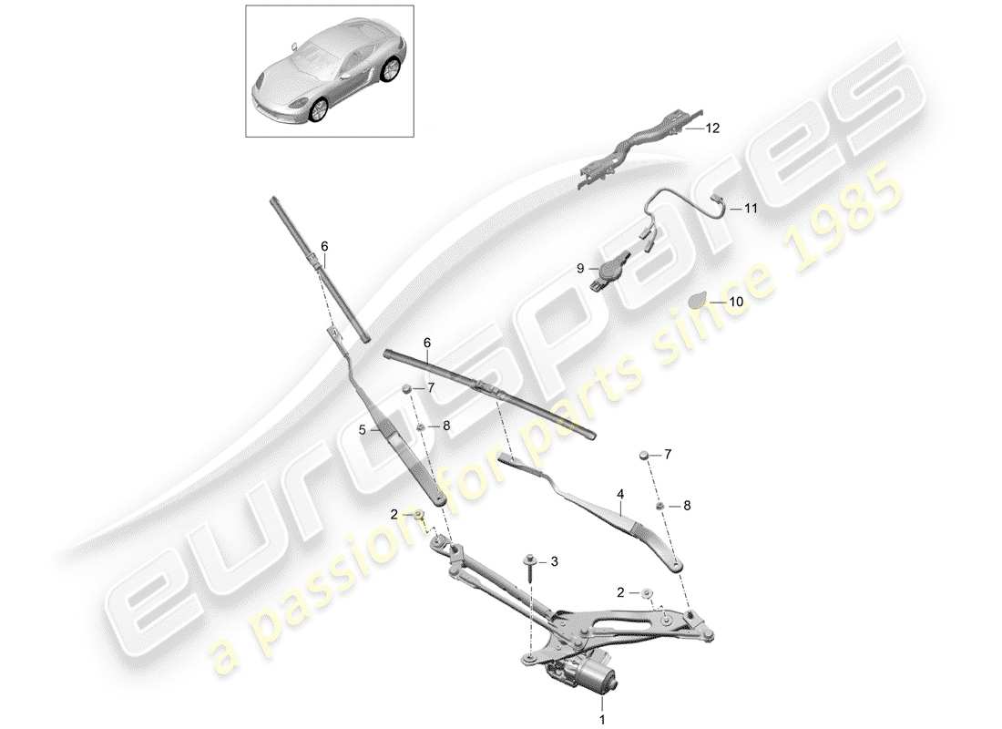 porsche 718 cayman (2020) windshield wiper system compl. parts diagram